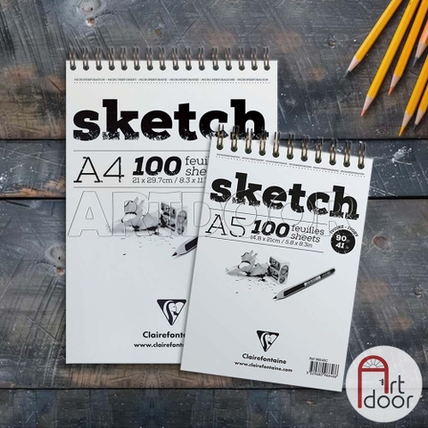 Sổ vẽ chì CLAIREFONTAINE Sketch giấy Ngà mỏng 90gsm (vân mịn)