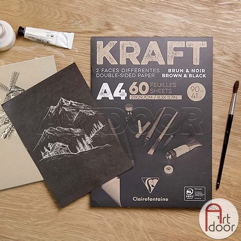 Sổ vẽ chì CLAIREFONTAINE Kraft Pad giấy Nâu dạng Xé mỏng 90gsm (vân ngang)