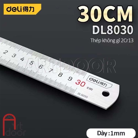 Thước Thép DELI Dạng Thẳng 30cm dùng trong Vẽ Kỹ Thuật, Nội Thất, Kiến Trúc, Mỹ Thuật
