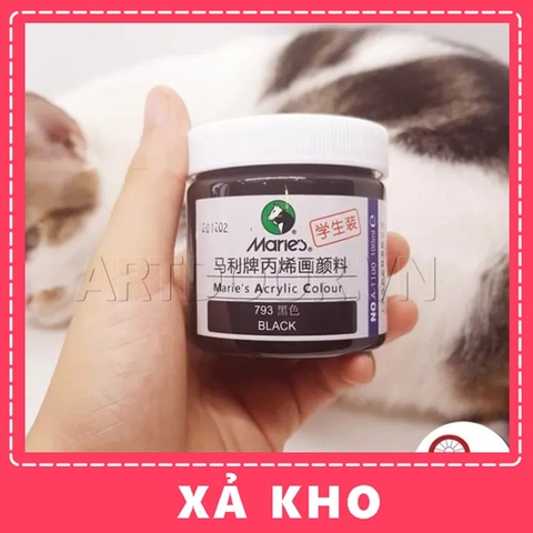 Màu vẽ Acrylic MARIES Hũ (100ml) custom giày, áo, túi, vải, canvas, tô tượng - Black (Đen 100ml) - [xả kho]