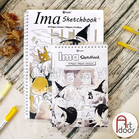 Sổ vẽ chì NABII Ima Sketchbook giấy Ngà mỏng 160gsm khổ Lỡ (vân mịn, 32 tờ)