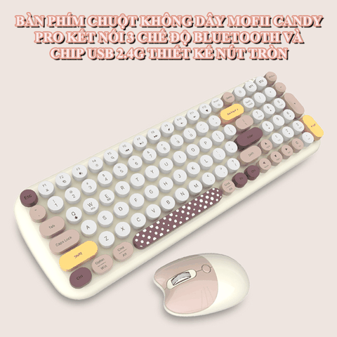 Bàn phím và chuột không dây CANDY PRO kết nối Bluetooth và USB 2.4G thiết kế 100 phím nút tròn màu sắc nữ tính dễ thương