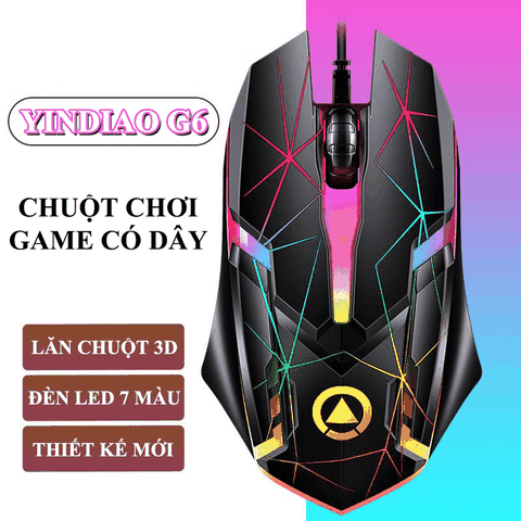 Chuột chơi game YINDIAO G6 kết nối có dây cổng USB thiết kế họa tiết kim cương có đèn led 7 màu cực đẹp