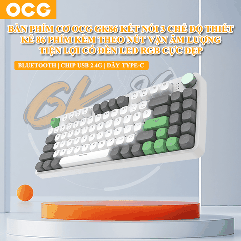 Bàn phím cơ OCG GK86 kết nối 3 chế độ thiết kế 86 phím có hotswap thay switch với đèn led RGB xuyên phím cực đẹp