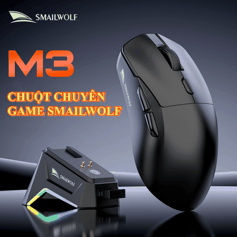 Chuột không dây chuyên game SMAILWOLF M3/ M3 PRO+ kết nối 3 chế độ BT - 2.4G - TYPE-C với độ nhạy lên đến 12000DPI kèm theo đế sạc không dây đèn led RGB