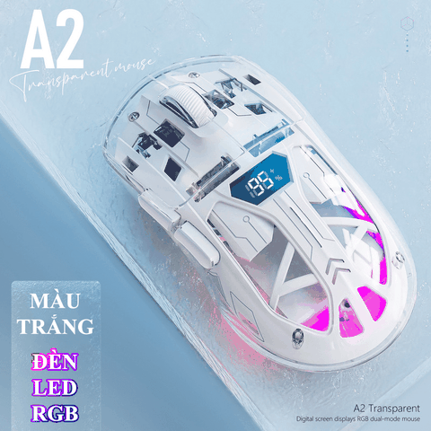 Chuột không dây trong suốt FREEWOLF A2 kết nối 2 chế độ BLUETOOTH và USB 2.4G có đèn led RGB cực đẹp