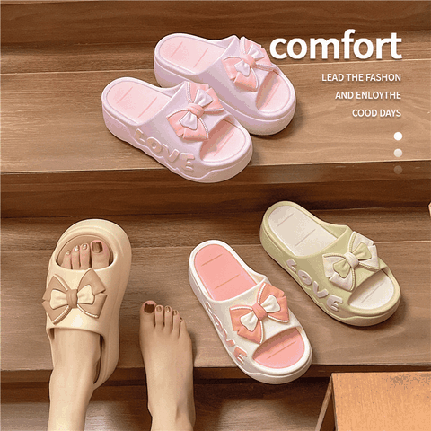 Dép quai ngang nữ G00047 thiết kế đế cao 4cm với họa tiết nơ chữ love dễ thương nữ tính