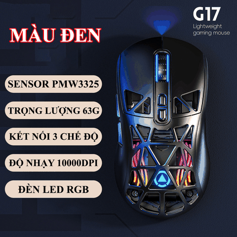 Chuột không dây chuyên game YINDIAO G17 kết nối 3 chế độ có đèn led RGB cực đẹp với độ nhạy chuột lên đến 10000DPI dành cho game thủ