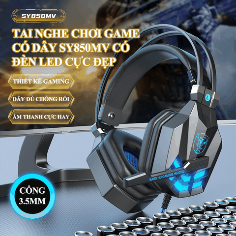 Tai nghe chơi game SY-850MV kết nối có dây bằng cổng AUX 3.5mm thiết kế gaming kèm theo đèn led với âm thanh sống động