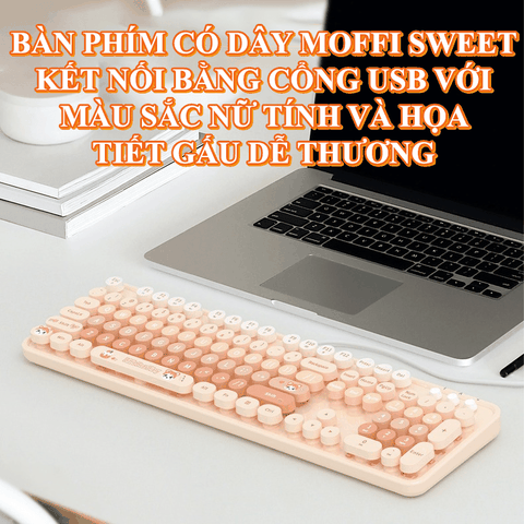 Bàn phím có dây SWEET GẤU kết nối cổng USB tiện lợi với màu sắc nữ tính vô cùng dễ thương
