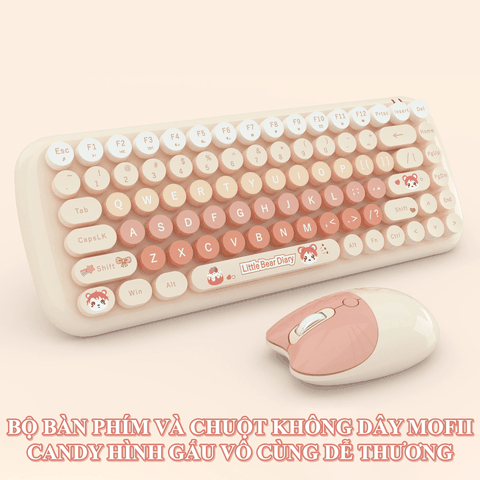 Bàn phím và chuột không dây CANDY GẤU kết nối KHÔNG DÂY họa tiết gấu dễ thương đa dạng màu sắc