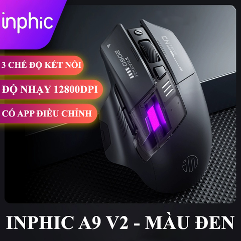 Chuột không dây INPHIC A9 V2 phiên bản nâng cấp kết nối 3 chế độ BT - 2.4G - Type-C với độ nhạy lên đến 12800DPI