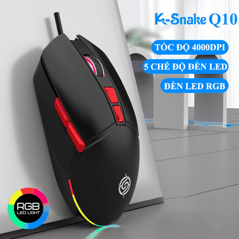Chuột có dây chuyên game K-SNAKE Q10D có đèn led RGB 5 chế độ với tốc độ chuột lên đến 4000DPI