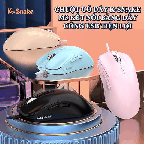 Chuột có dây chơi game K-SNAKE M3 thiết kế công thái học vừa lòng bàn tay kết nối bằng dây USB với độ nhạy lên đến 3600DPI