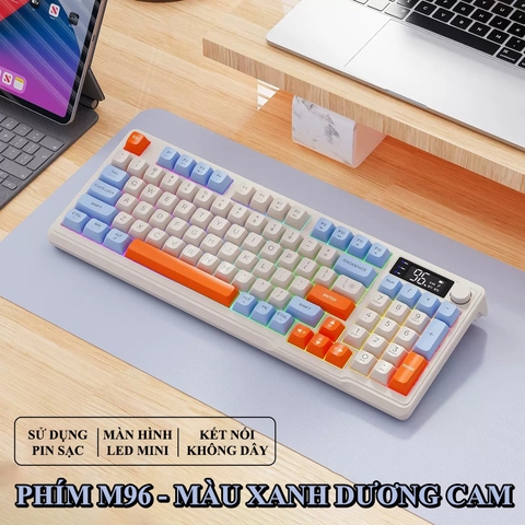 Bàn Phím Không Dây Bluetooth FREEWOLF M96 Có LED 2 Chế Độ Kết Nối Cho Máy Tính, Laptop Tích Hợp Màn Hình, Núm Xoay