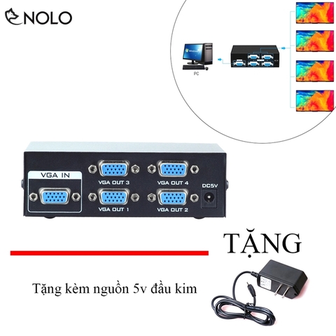 Hub Chia Cổng VGA Từ 1 Máy Tính Ra 4 Màn Hình Chiếu Máy Model VGA2004 Chất Liệu Vỏ Hợp Kim Dùng Nguồn 5V Tặng Kèm