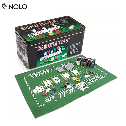 Bộ 200 Phỉnh Chip Poker Nhựa ABS Có Hộp Đựng Kèm Khăn Trải Giá Đựng Chip Và 2 Bộ Tú Lơ Khơ