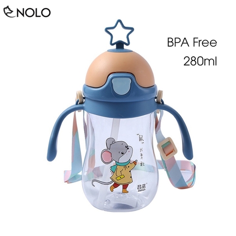Bình Tập Uống Cho Bé Có Nắp Đậy Tích Hợp Dung Tích 280ml BPA Free Có Dây Đeo Chất Liệu Nhựa PP