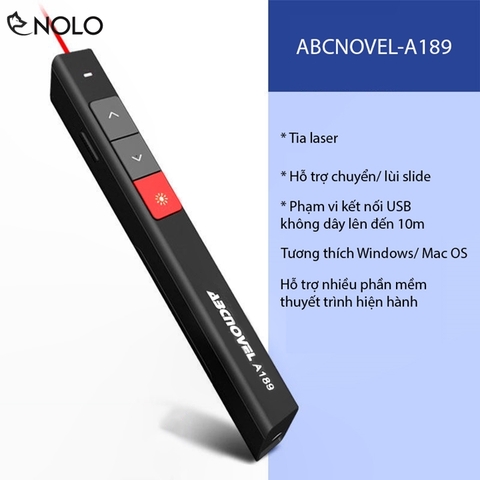 Bút Trình Chiếu Laser Wireless ABCNOVEL A189 Hỗ Trợ Chuyển Lùi Slide Tương Thích Tốt Windows Mac OS Tặng Kèm Túi Đựng