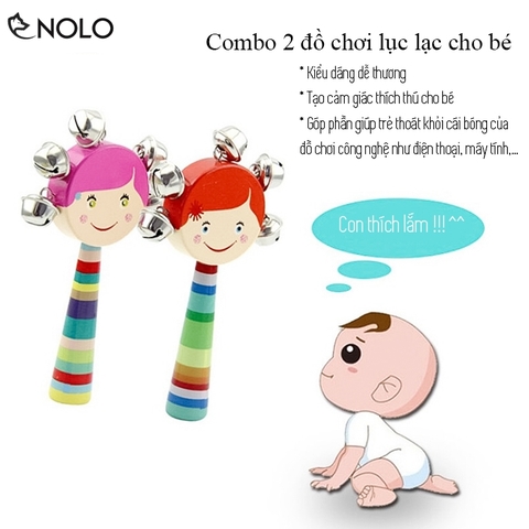 Combo 2 Đồ Chơi Lục Lạc Rung Chuông Cho Bé Kiểu Dáng Ngộ Nghĩnh Tạo Âm Thanh Vui Tai Chất Liệu Gỗ Chiều Dài 16.5cm