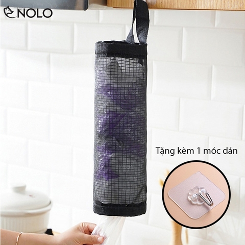 Túi Đựng Rác Treo Tường Giữ Túi Nilon Thừa Túi Rác Chất Liệu Vải Lưới Polyester Tặng Kèm 1 Móc Dán Siêu Chắc