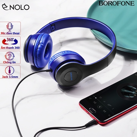 Tai Nghe Chụp Tai Headphone Cắm Dây AUX Borofone Model BO5 Chiều Dài Dây 120cm