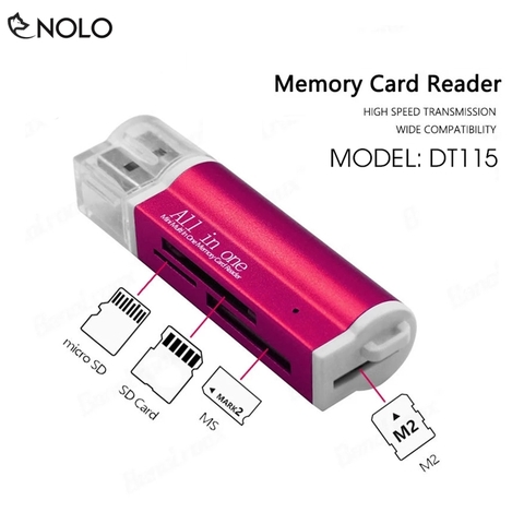 Đầu Đọc Thẻ Nhớ Đa Năng 4in1 Reader All In One Model DT115 Hỗ Trợ Đọc Thẻ M2 MS Micro SDHC Micro SD T-Flash vv