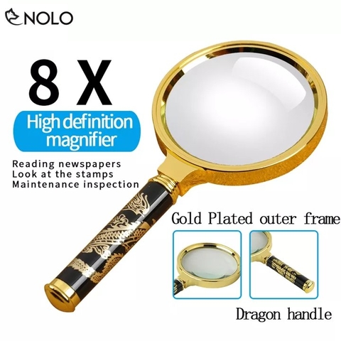 Kính Lúp Cầm Tay Phóng Đại Họa Tiết Hình Rồng Magnifier Zoom 8x Đường Kính 90mm Độ Rõ Nét Cao Dùng Đọc Sách Làm Mỹ Nghệ Thủ Công