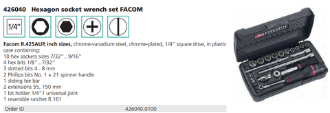 R.425AUP- Bộ khẩu hệ inch 1/4 inch FACOM- # 426040.0100