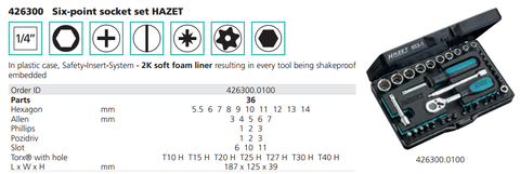 Bộ khẩu, tuýp, tay vặn HAZET - # 426300.0100