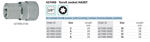 Khẩu, tuýp đầu sao 3/8 inch HAZET - #427490