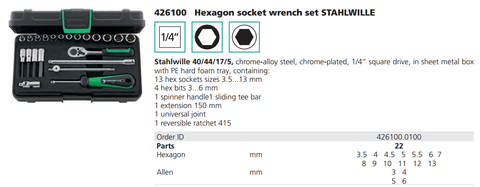40/44/17/5- Bộ tuýp hệ mét 1/4 inch STAHLWILLE - # 426100.0100