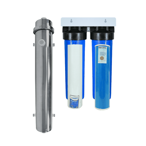 Combo lọc tổng đầu nguồn 3 cấp UF5000 + 2 cốc (PP5+Cation)