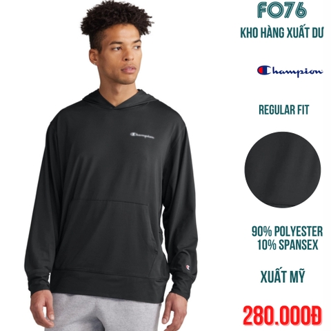 CHAMPION - ÁO THUN NAM HOODIE DÀI TAY CỔ TRÒN CÓ NÓN MÀU ĐEN - RN15763