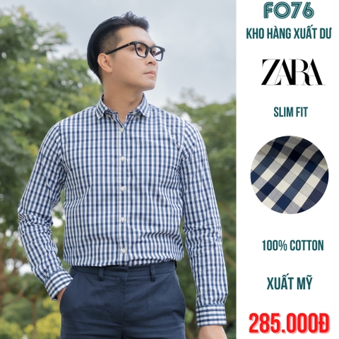 ÁO SƠ MI NAM TAY DÀI SLIM FIT MÀU CARO XANH DƯƠNG - RN 77302 