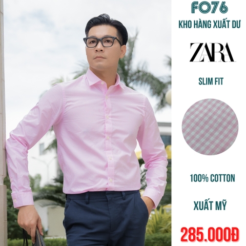 ÁO SƠ MI NAM TAY DÀI SLIM FIT MÀU CARO NHỎ HỒNG - RN 77302 