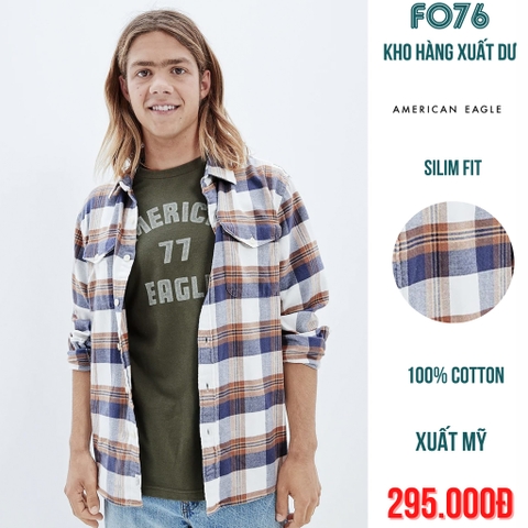 AMERICAN EAGLE - ÁO SƠ MI NAM TAY DÀI SLIM FIT MÀU CARO XANH XÁM  - RN 54485