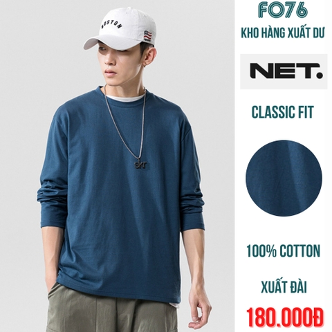 NET - ÁO THUN NAM TAY DÀI CỔ TRÒN CLASSIC FIT MÀU XÁM XANH