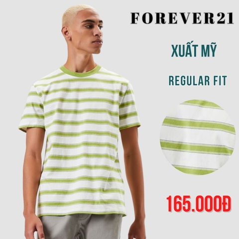 FOREVER21 - ÁO THUN NAM TAY NGẮN CỔ TRÒN MÀU SỌC XANH