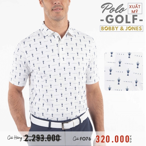 BOBBY & JONES - ÁO THUN NAM POLO GOLF XUẤT MỸ HOẠ TIẾT CHIẾC CÚP MÀU TRẮNG