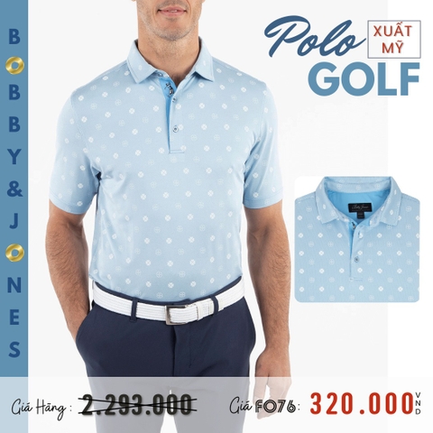 BOBBY & JONES - ÁO THUN NAM POLO GOLF HỌA TIẾT MÀU XANH DƯƠNG NHẠT XUẤT MỸ