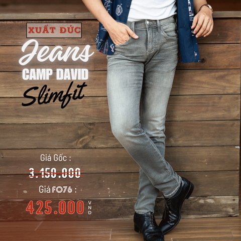 CAMP DAVID - QUẦN JEANS NAM PHOM SLIMFIT XUẤT ĐỨC MÀU XÁM