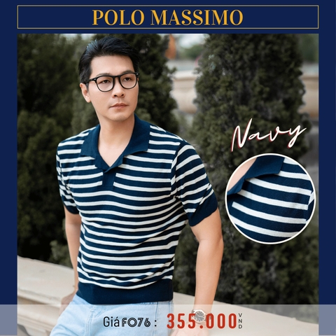 POLO MASSIMO - ÁO POLO NAM DỆT KIM MONTAGUT CAO CẤP KẺ SỌC NGANG XANH NAVY