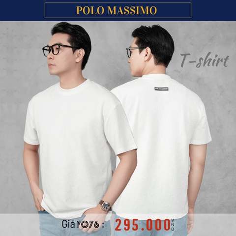 POLO MASSIMO - ÁO THUN NAM CỔ TRÒN TAY NGẮN VẢI THUN DỆT NỔI HOẠ TIẾT MÀU TRẮNG