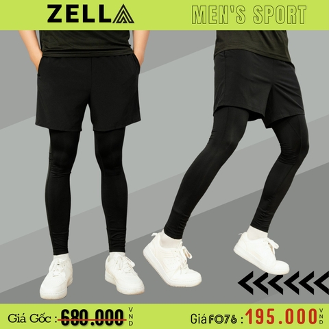 ZELLA - QUẦN THỂ THAO CHẠY BỘ NAM 2 TRONG 1 SHORT VÀ LEGGING MÀU ĐEN