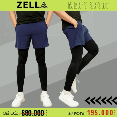 ZELLA - QUẦN THỂ THAO CHẠY BỘ NAM 2 TRONG 1 SHORT VÀ LEGGING MÀU XANH