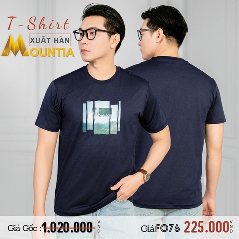 MOUNTIA - ÁO THUN NAM CỔ TRÒN TAY NGẮN MÀU XANH ĐEN XUẤT HÀN