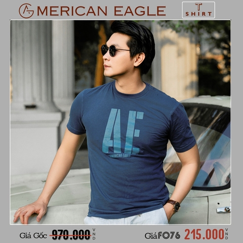 AMERICAN EAGLE - ÁO THUN NAM CỔ TRÒN TAY NGẮN XUẤT MỸ MÀU XANH