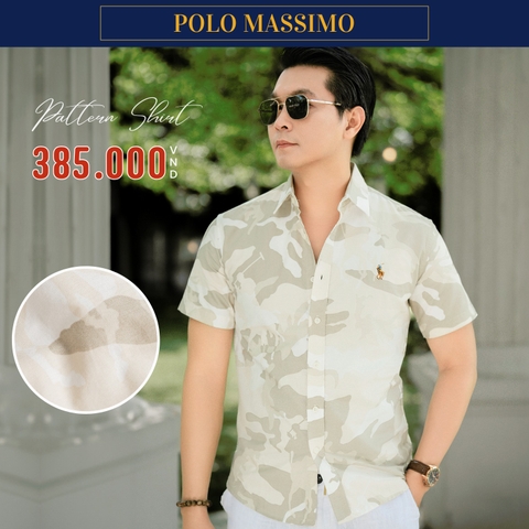 POLO MASSIMO - ÁO SƠ MI NAM TAY NGẮN HOẠ TIẾT TRỪU TƯỢNG MÀU KEM