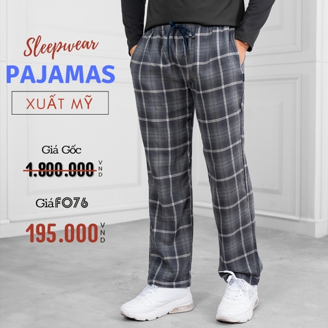 QUẦN DÀI NAM PAJAMAS MẶC NGỦ LƯNG THUN HOẠ TIẾT CA RÔ MÀU XÁM - XUẤT MỸ